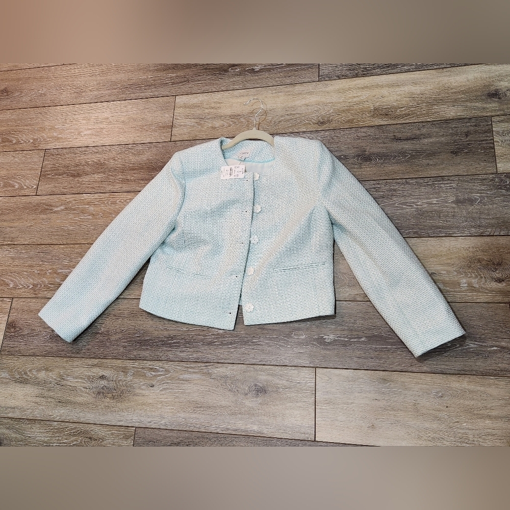 J. Crew Light Blue Textured Tweed Blazer Size 8 Petite New With Tags